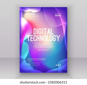 Poster brochure cover banner presentation layout template, Technology digital futuristic internet network connection yellow red arctic pink background, Abstract cyber future communication data science