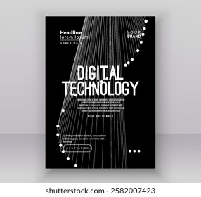 Poster brochure cover banner presentation layout template, Technology digital futuristic internet network connection dark white background, Abstract cyber future tech communication Ai big data science