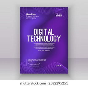 Poster brochure cover banner presentation layout template, Technology digital futuristic internet network connection violet purple background, Abstract cyber future tech communication big data science