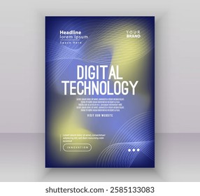 Poster brochure cover banner presentation layout template, Technology digital futuristic internet network connection blue yellow background, Abstract cyber future tech communication big data science