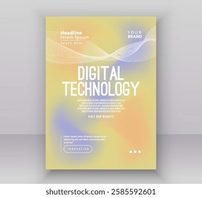 Poster brochure cover banner presentation layout template, Technology digital futuristic internet network connection yellow blue background, Abstract cyber future tech communication big data science