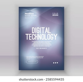 Poster brochure cover banner presentation layout template, Technology digital futuristic internet network connection purple blue background, Abstract cyber future tech communication big data science