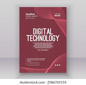 Poster brochure cover banner presentation layout template, Technology digital futuristic internet network connection magenta red background, Abstract cyber future tech communication big data science