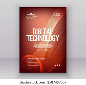 Poster brochure cover banner presentation layout template, Technology digital futuristic internet network connection orange background, Abstract cyber future tech communication big data science