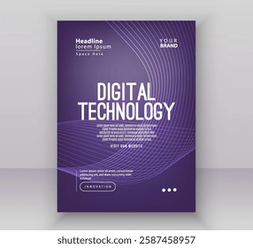 Poster brochure cover banner presentation layout template, Technology digital futuristic internet network connection purple background, Abstract cyber future tech communication big data science