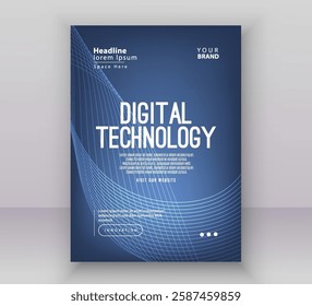 Poster brochure cover banner presentation layout template, Technology digital futuristic internet network connection blue background, Abstract cyber future tech communication big data science