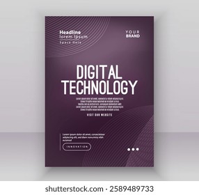 Poster brochure cover banner presentation layout template, Technology digital futuristic internet network connection brown purple background, Abstract cyber future tech communication big data science