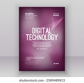 Poster brochure cover banner presentation layout template, Technology digital futuristic internet network connection pink purple background, Abstract cyber future tech communication big data science