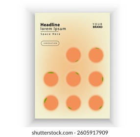 Poster brochure cover banner presentation layout template, beige gradient background and floating orange circles accented with green details, Abstract minimalist, creativity, and contemporary elegance