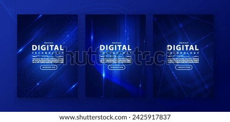 Poster brochure cover banner presentation layout template, technology digital futuristic internet network connection blue background, abstract cyber future tech communication, Ai big data science 3d