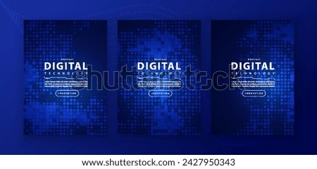 Poster brochure cover banner presentation layout template, technology digital futuristic internet network connection blue background, abstract cyber future tech communication, Ai big data science 3d