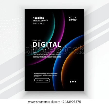 Poster brochure cover banner presentation layout template, Technology digital futuristic internet network connection black background, Abstract cyber future tech communication, Ai big data science 3d