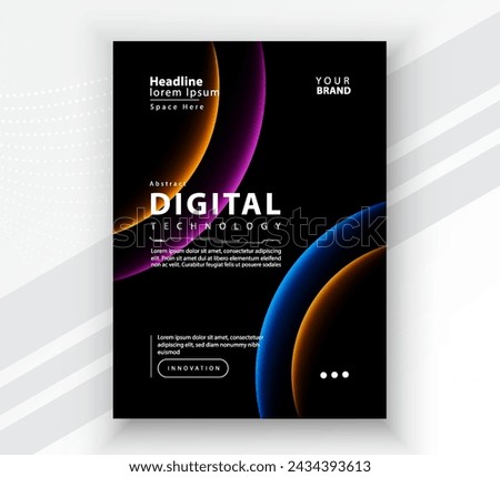 Poster brochure cover banner presentation layout template, Technology digital futuristic internet network connection black background, Abstract cyber future tech communication, Ai big data science 3d