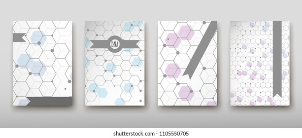 Poster brochure flyer design template vector, DNA abstract geometric background, layout in A4 size shadow