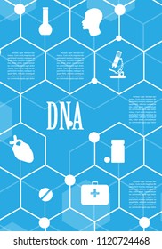 Poster brochure flyer design template vector, DNA abstract geometric background, layout in A4 size shadow