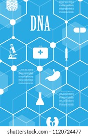 Poster brochure flyer design template vector, DNA abstract geometric background, layout in A4 size shadow