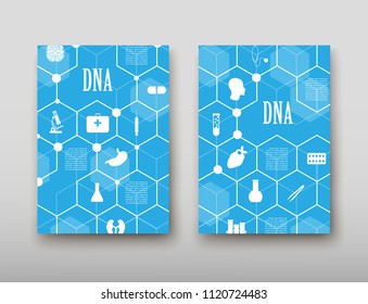 Poster brochure flyer design template vector, DNA abstract geometric background, layout in A4 size shadow