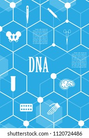 Poster brochure flyer design template vector, DNA abstract geometric background, layout in A4 size shadow