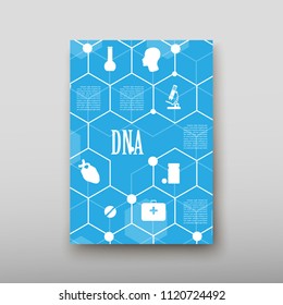 Poster brochure flyer design template vector, DNA abstract geometric background, layout in A4 size shadow