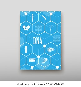 Poster brochure flyer design template vector, DNA abstract geometric background, layout in A4 size shadow