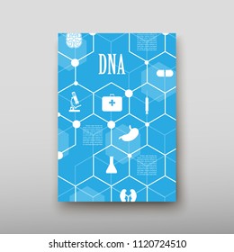 Poster brochure flyer design template vector, DNA abstract geometric background, layout in A4 size shadow