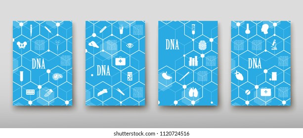 Poster brochure flyer design template vector, DNA abstract geometric background, layout in A4 size shadow