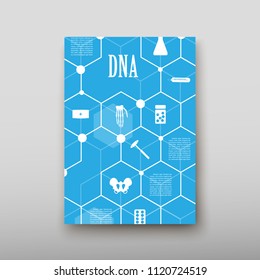 Poster brochure flyer design template vector, DNA abstract geometric background, layout in A4 size shadow
