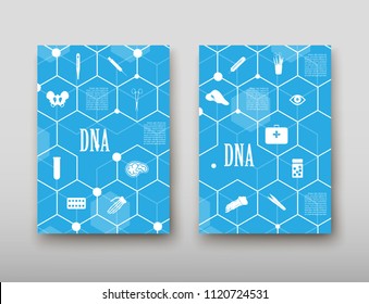 Poster brochure flyer design template vector, DNA abstract geometric background, layout in A4 size shadow