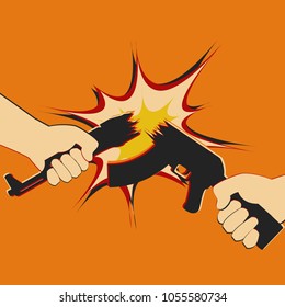 Poster with broken by hands gun icon. March for our lives sign. Gun violence prevention poster