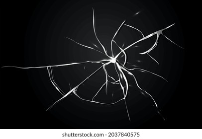 Poster with broken glass. Dark background with white lines. Damaged or cracked surface. Design element for websites and printing on paper. Realistic vector illustration isolated on white background