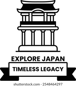 A poster of a building with the words Explore Japan and Timeless Legacy