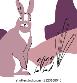 Poster with bunny. Symbol of the chinese new year, oriental calendar. Vector drawing with a hare, holiday design element, banner with a rabbit.