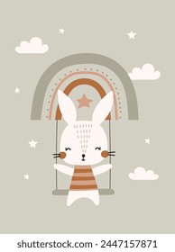Сard  or poster with bunny, vector illustrations