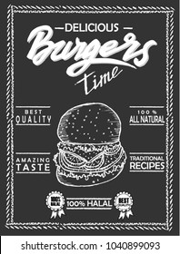 poster, burger, chalkboard drawings