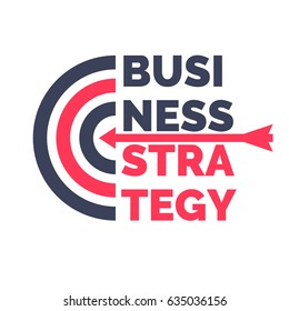 Poster business strategy with the arrow and the target. Vector illustration in flat minimalistic style