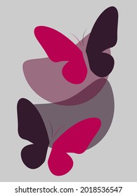 Poster with butterflies and abstract shapes. Vector illustration for decoration, graphic design, logo.