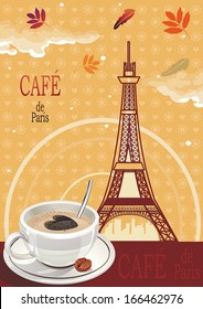 Poster Cafe de Paris. Illustration vintage with coffee cup. Elegant vector.