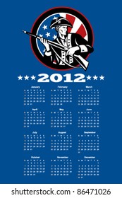 poster calendar 2012 showing American Patriot Minuteman with USA stars and stripes flag done in retro style