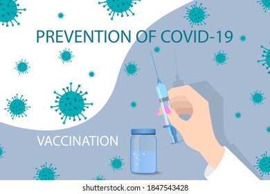 A poster calling for vaccination.Security measures during the coronavirus and flu pandemics.The concept of protection in covid19.Flat vector illustration.