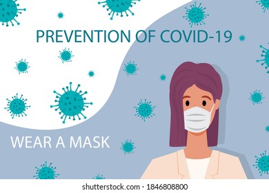A poster calling for wearing a medical mask.Security measures during the coronavirus and flu pandemics.The concept of protection in covid19.Flat vector illustration.