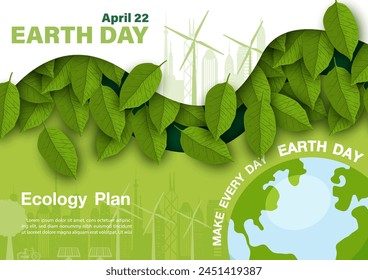 Poster campaign of green living and Mother Earth with nature plants in paper cut style  and vector design.