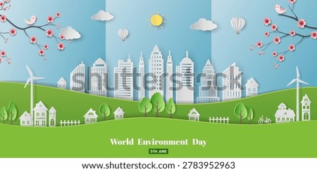 Poster campaign of world environment day,Eco friendly save the environment conservation on paper art background,vector illustration