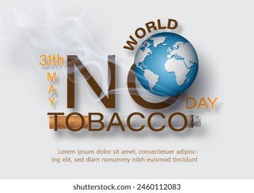 Poster campaign of world no tobacco day in 3d and paper cut design with wording of event and example texts on white paper pattern background.