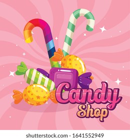 poster of candy shop with caramels vector illustration design