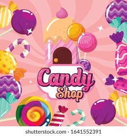 poster of candy shop with frame caramels vector illustration design