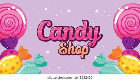 poster of candy shop with frame caramels vector illustration design