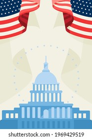 Poster with Capitol and flags. Concept art of US public holiday.