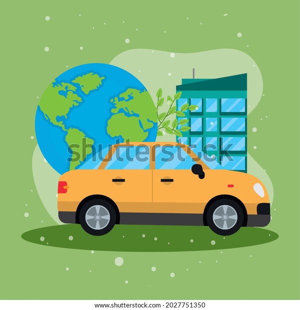 poster with car with\
earth and building