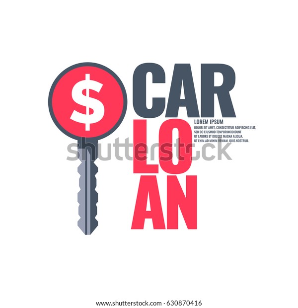 Poster an car loan with key and dollar\
sign. Vector illustration in a flat minimalist\
style