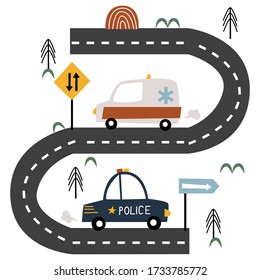 poster with car and road - vector illustration, eps